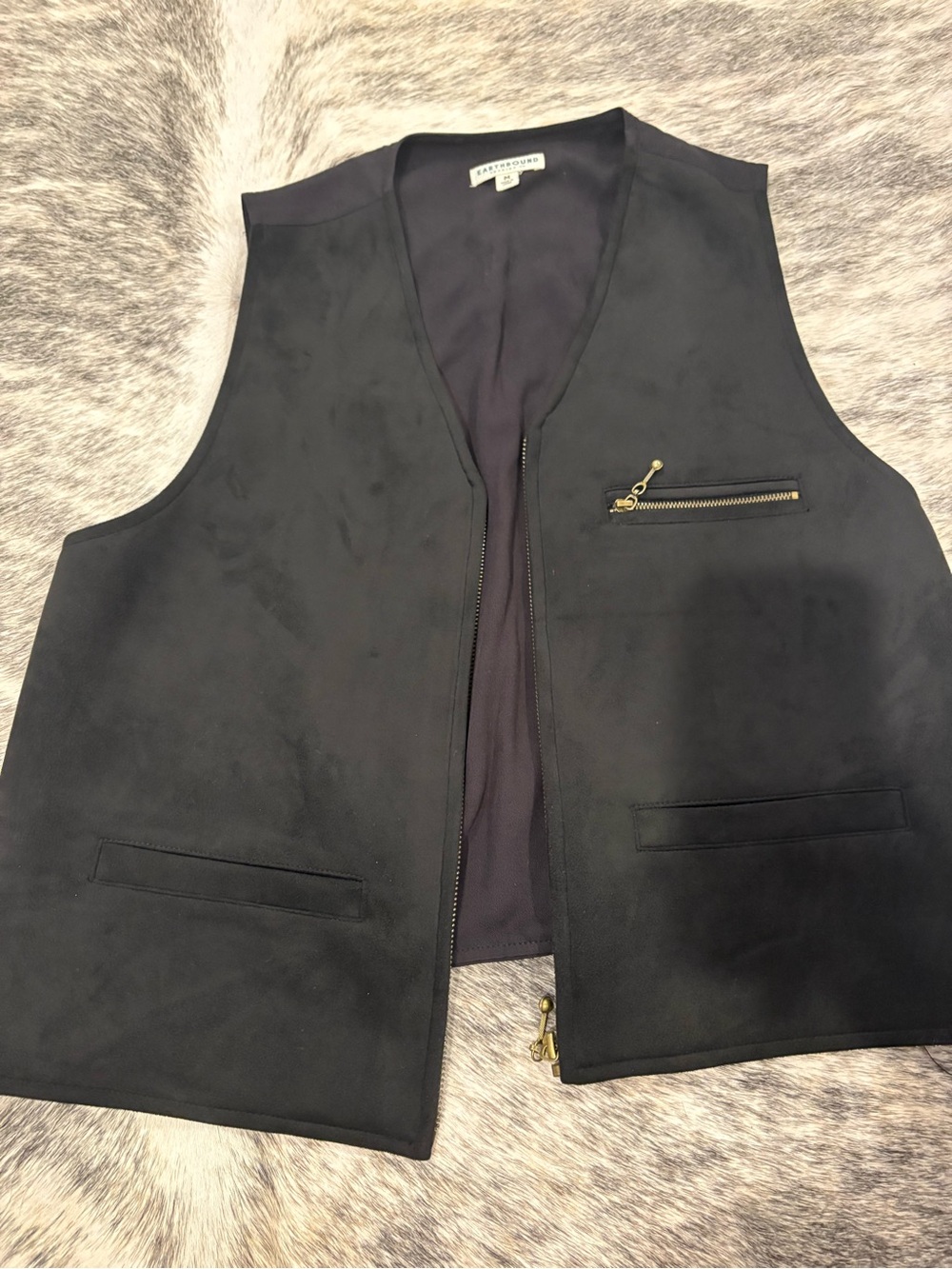 Saks Fifth Avenue Black Suede Zip-Front Vest